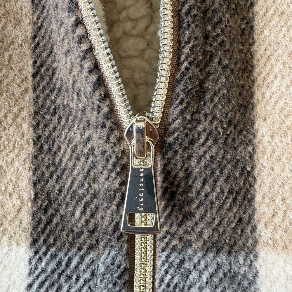 Sanctuary Plaid Sherpa Lined Vest Women's S Zip Front Brown Tan Cream Gorpcore - Picture 5 of 11